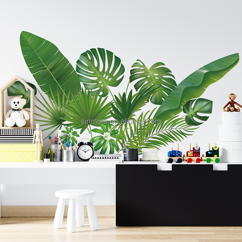 Hot Sale Tropical Rainforest Plant Wall Sticker Green Leaf Inkjet Wall Stickers Home Children's Room Interior Decor Wall decals