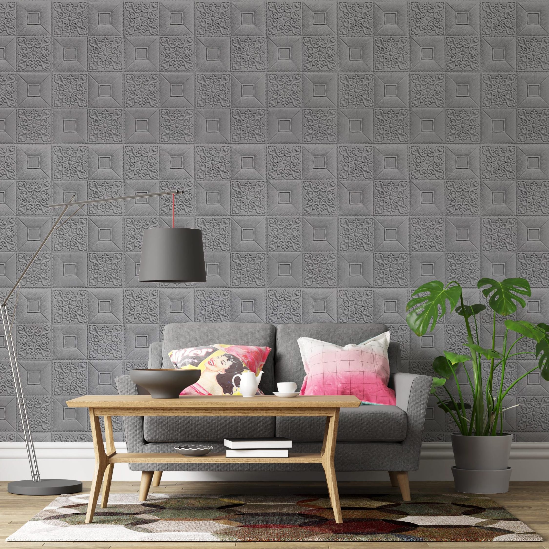 3d Foam Brick Wall Sticker Wallpaper Grey Line Combine PE Flower Home Decoration Vinyl Sticker UV Printing Decorative Sticker