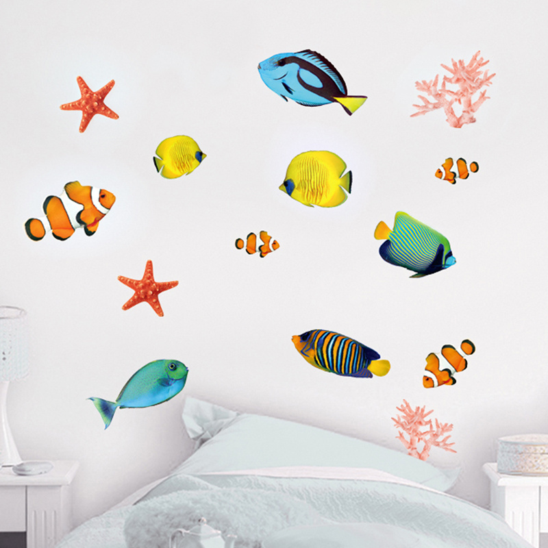 Customized Cartoon Undersea World Fish DIY Adhesive Sticker Removable PVC Wall Decorative Waterproof Printed Decals