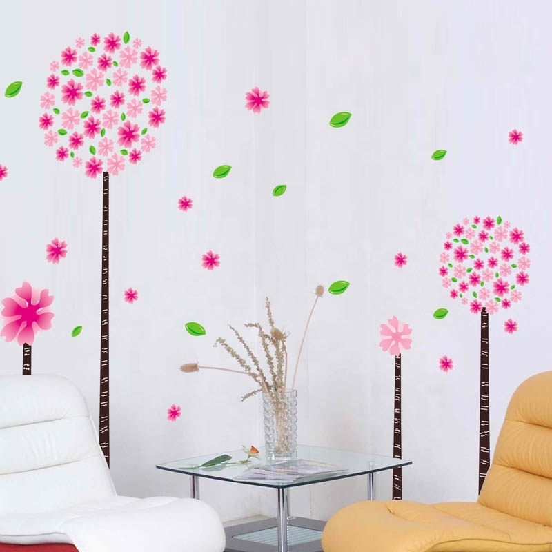 Light Pink flowers trees Home Decoration Vinyl Decals WaterProof PVC Flower Wall Sticker Home Decor Vinyl Sticker