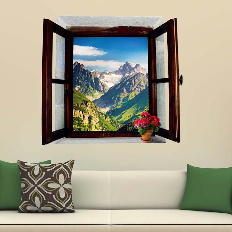 3D Nature Mountain View Window Wall Decal Sticker Removable Home Decoration 3d wall Sticker