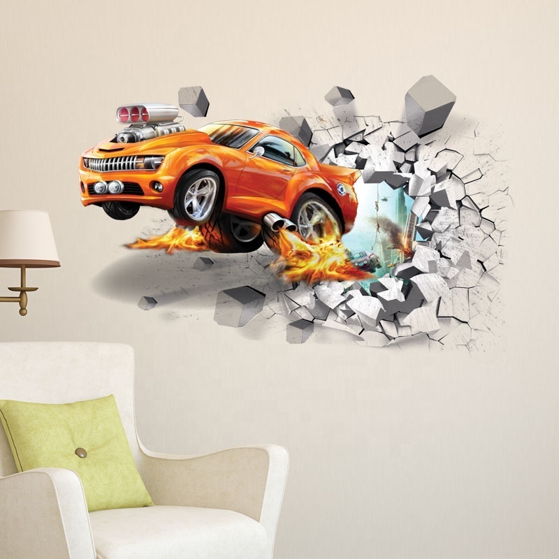 3D Cartoon Wall Sticker Decoration Wallpaper Kid's Room Bedroom Home Decor Wall Decor PVC 3D Car Wall Sticker