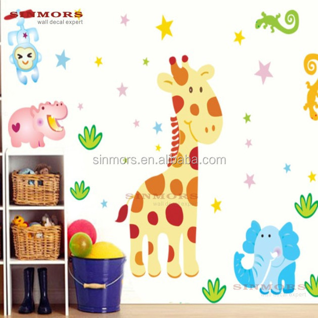 Deer  elephant  zebra monkey sticker removable giraffe monkey animal decorative children height growth chart kids wall  stickers