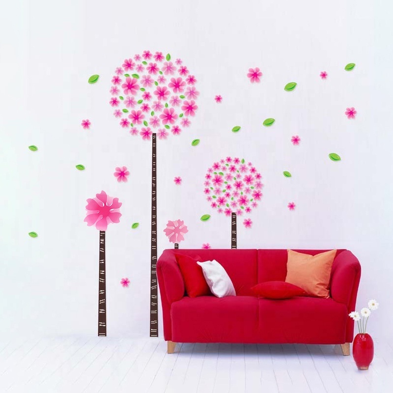 Light Pink flowers trees Home Decoration Vinyl Decals WaterProof PVC Flower Wall Sticker Home Decor Vinyl Sticker