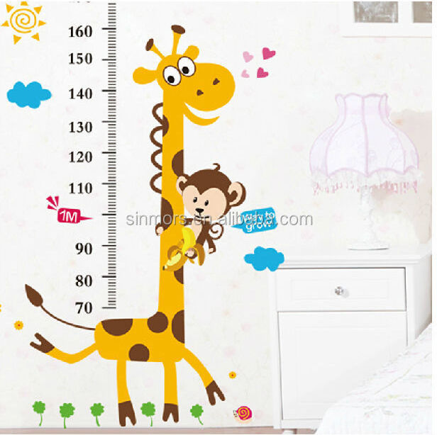 Deer  elephant  zebra monkey sticker removable giraffe monkey animal decorative children height growth chart kids wall  stickers