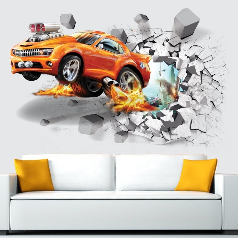 3D Cartoon Wall Sticker Decoration Wallpaper Kid's Room Bedroom Home Decor Wall Decor PVC 3D Car Wall Sticker