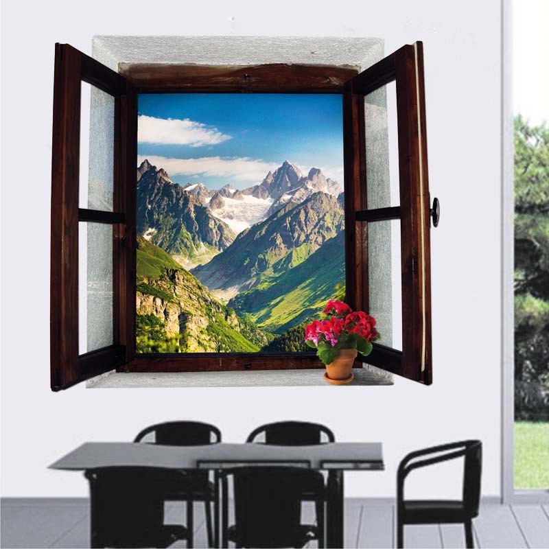 3D Nature Mountain View Window Wall Decal Sticker Removable Home Decoration 3d wall Sticker