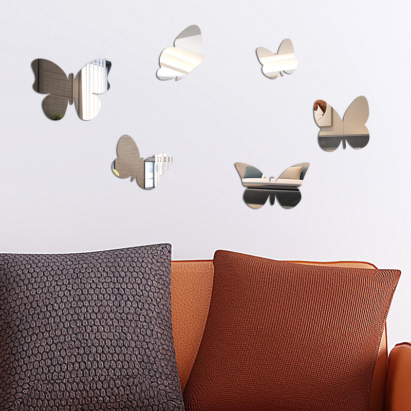 OEM butterfly design reflective 0.8mm/1.2mm/3mm acrylic self adhesive mirror wall sticker for wall decor