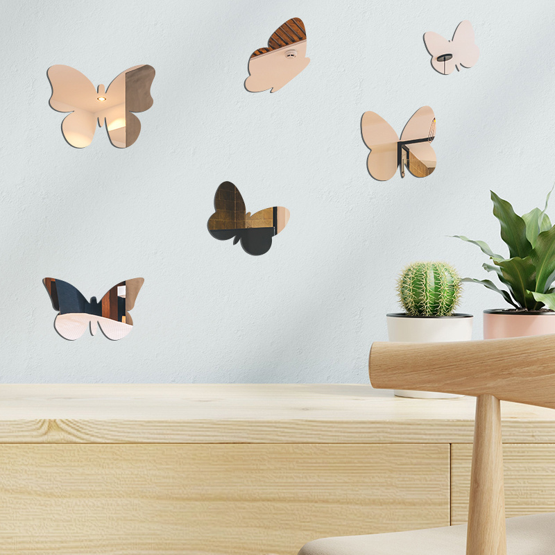 OEM butterfly design reflective 0.8mm/1.2mm/3mm acrylic self adhesive mirror wall sticker for wall decor