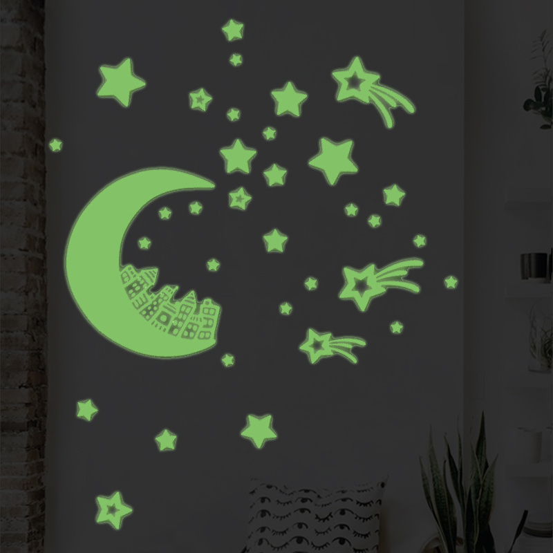 kids room decor star glow sticker in the dark stars and Moons glow in the dark wall sticker