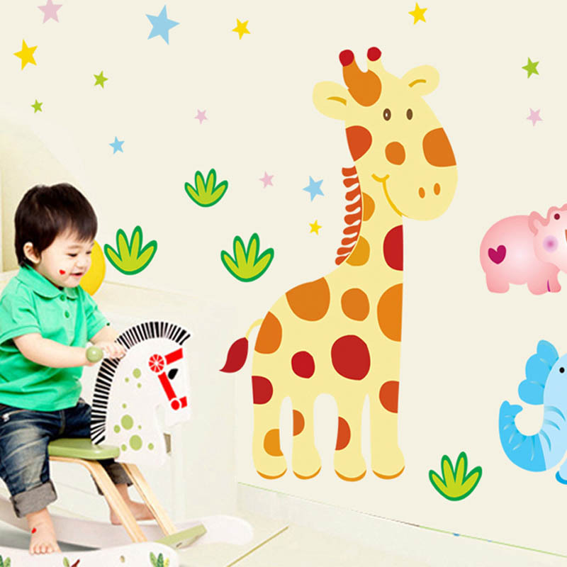 Custom Removable Printing Giraffe Decal PVC Vinyl Waterproof Home Decoration Children Wall Art Sticker For Kids Room Walls