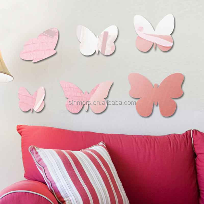 High Quality Butterfly Non Glass Safety Adhesive 3d Acrylic Mirror Wall Mirror Stickers Mirror Sheet Wall Sticker for Home Decor