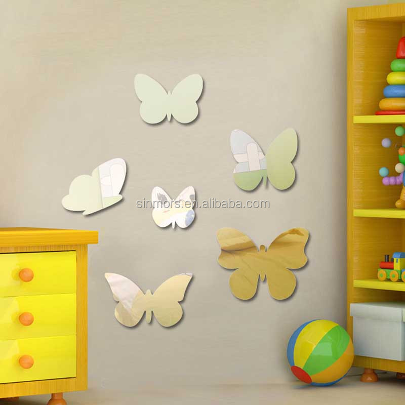 High Quality Butterfly Non Glass Safety Adhesive 3d Acrylic Mirror Wall Mirror Stickers Mirror Sheet Wall Sticker for Home Decor