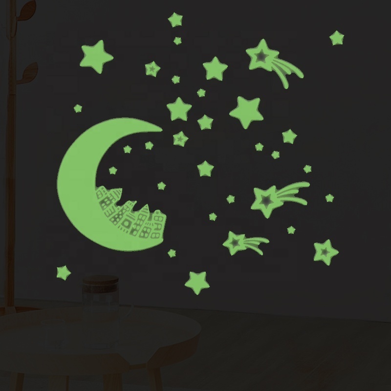 3D DIY Luminous Vinayl Wall Stickers Moon stars Glow in the Dark Wall Fluorescent Glow Stickers