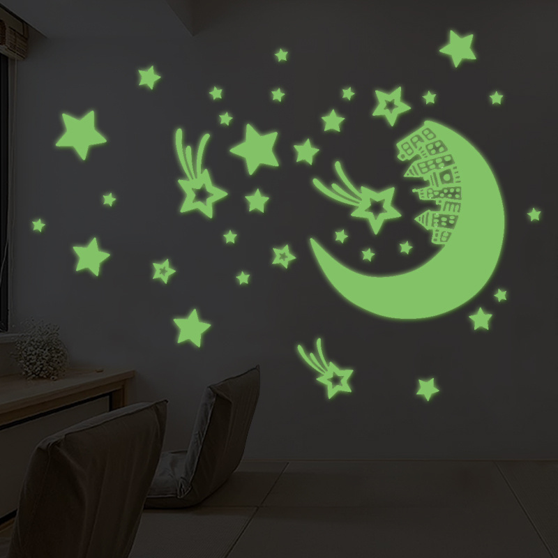 kids room decor star glow sticker in the dark stars and Moons glow in the dark wall sticker