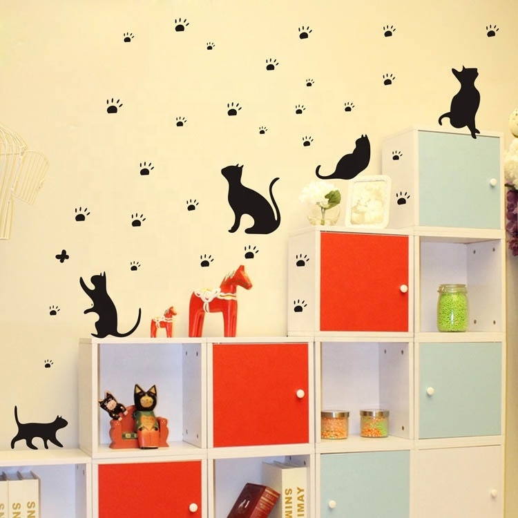 Black Cat Promotional Advertising Removable Vinyl Wall Sticker PVC Coffee Shop Warning Words Wallpaper Decal For Room