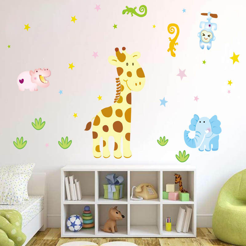 Custom Removable Printing Giraffe Decal PVC Vinyl Waterproof Home Decoration Children Wall Art Sticker For Kids Room Walls