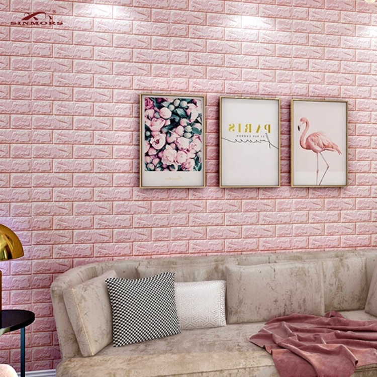 Modern 70x77cm Wall Decoration Adhesive Waterproof Pink White PE Wallpaper Home Decoration 3d Pink Color Foam Wall Sticker