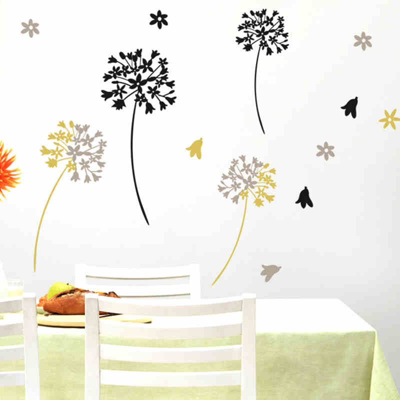 DIY Custom Self-adhesive Modern Style Dandelion Stickers PVC Removable Vinyl Wall Decals For Living Room Home Decoration