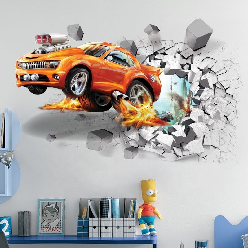 3D Cartoon Wall Sticker Decoration Wallpaper Kid's Room Bedroom Home Decor Wall Decor PVC 3D Car Wall Sticker