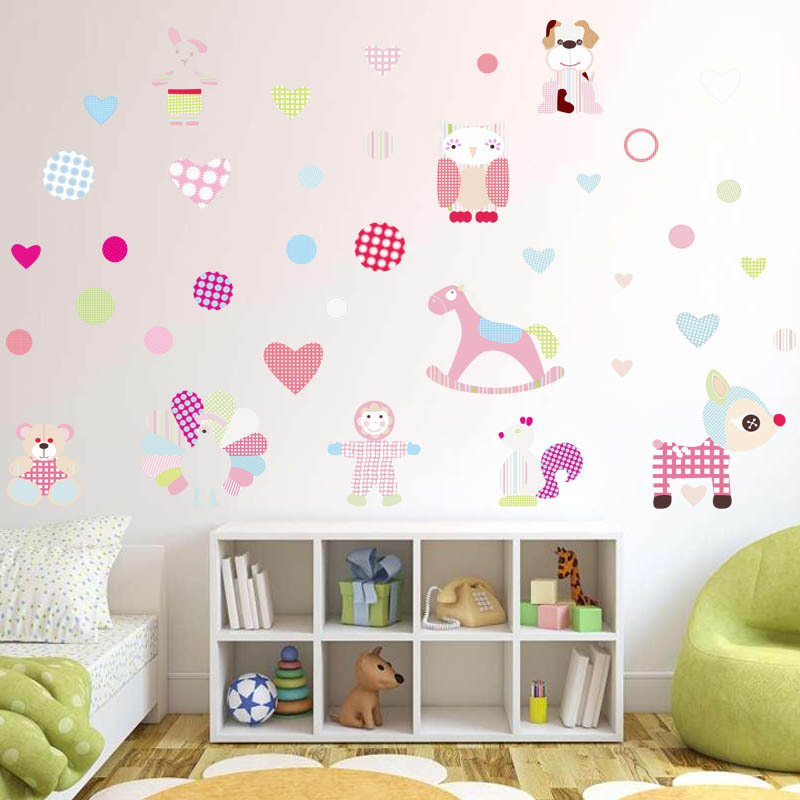 Removable PVC  Decorative Cartoon Owl Dog Doll Peacock  Wall Sticker For Children Room Printed Decals Waterproof Peel And Stick