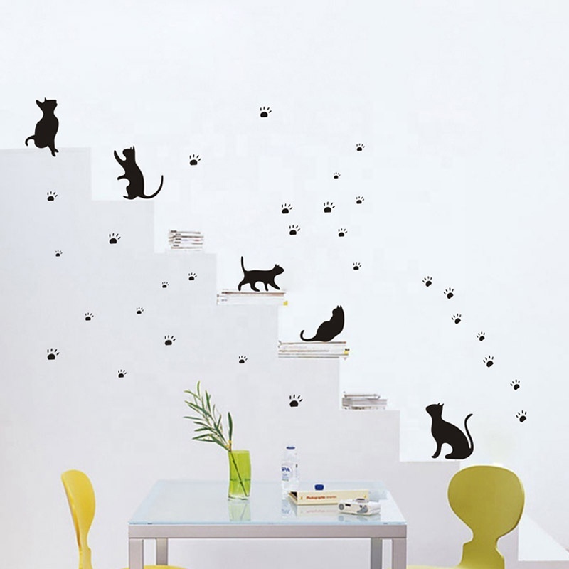 Black Cat Promotional Advertising Removable Vinyl Wall Sticker PVC Coffee Shop Warning Words Wallpaper Decal For Room