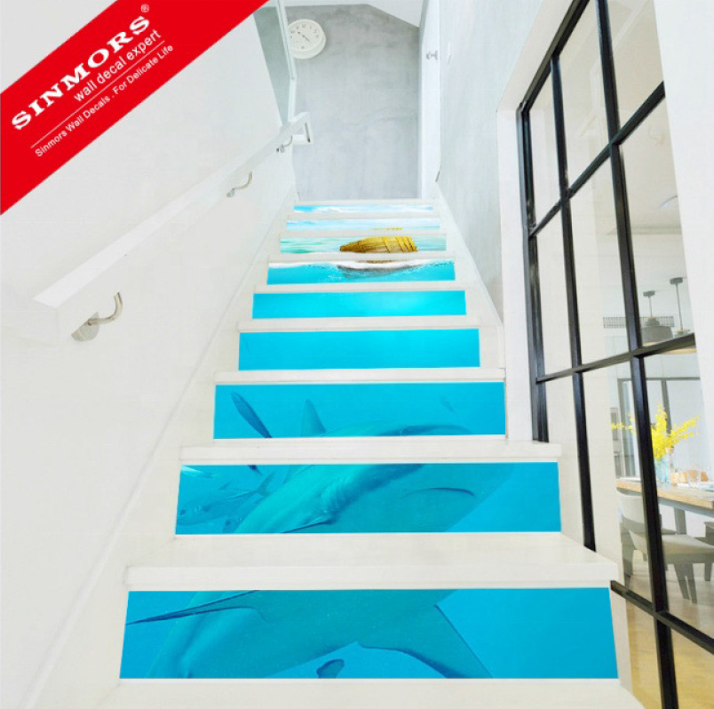 PVC Floor Sticker Sea Shark Designs Self Adhesive Home Decoration 3D Decorative Stair Sticker