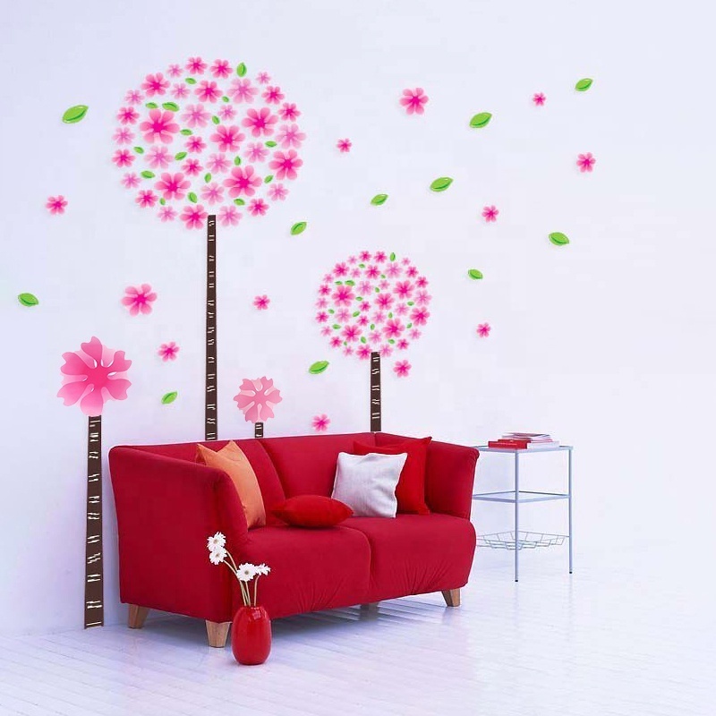 Light Pink flowers trees Home Decoration Vinyl Decals WaterProof PVC Flower Wall Sticker Home Decor Vinyl Sticker