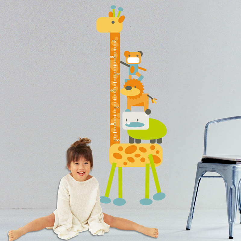 Pvc Kids Cartoon Giraffe Shape Kid Height Measurement Baby Growth Chart Wall Sticker Home Decoration UV Printing CMYK 4 Color