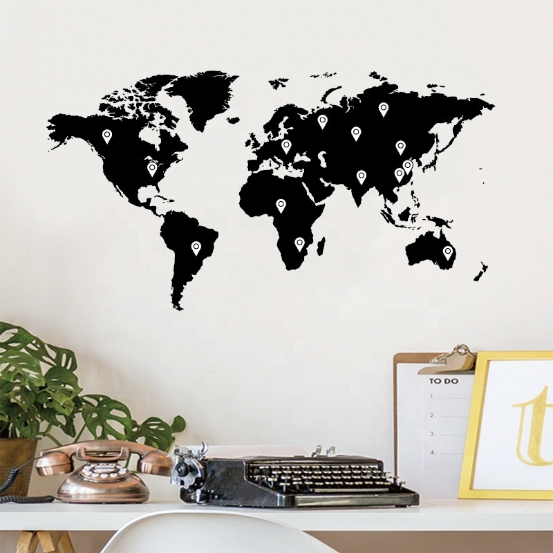 Factory price Home Decor Black Printed Map Wall Decal Eco-frindly Removable Vinyl Decal World Sticker