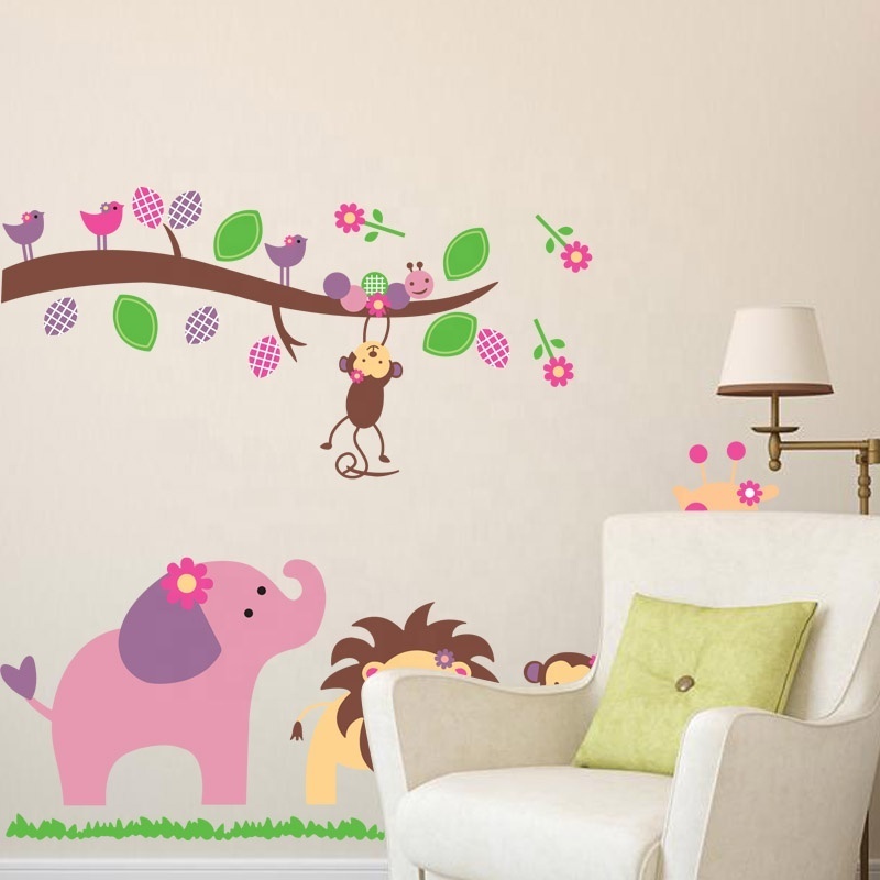 Factory Nice Price Removable Waterproof Vinyl Decal Animal Lion Elephant Cartoon Wall Stickers for Home Children Room Decoration