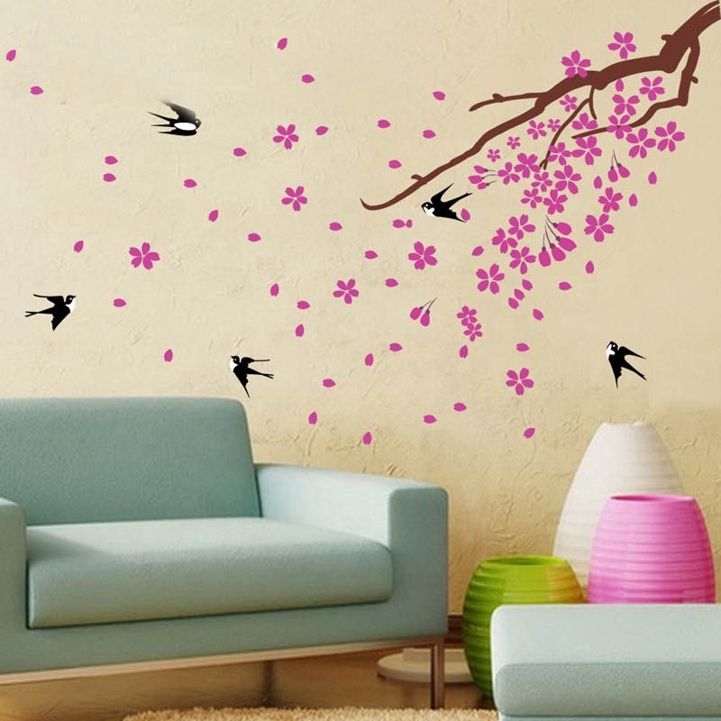 Wholesale cherry blossom swallow designs removable home decorative vinyl sticker