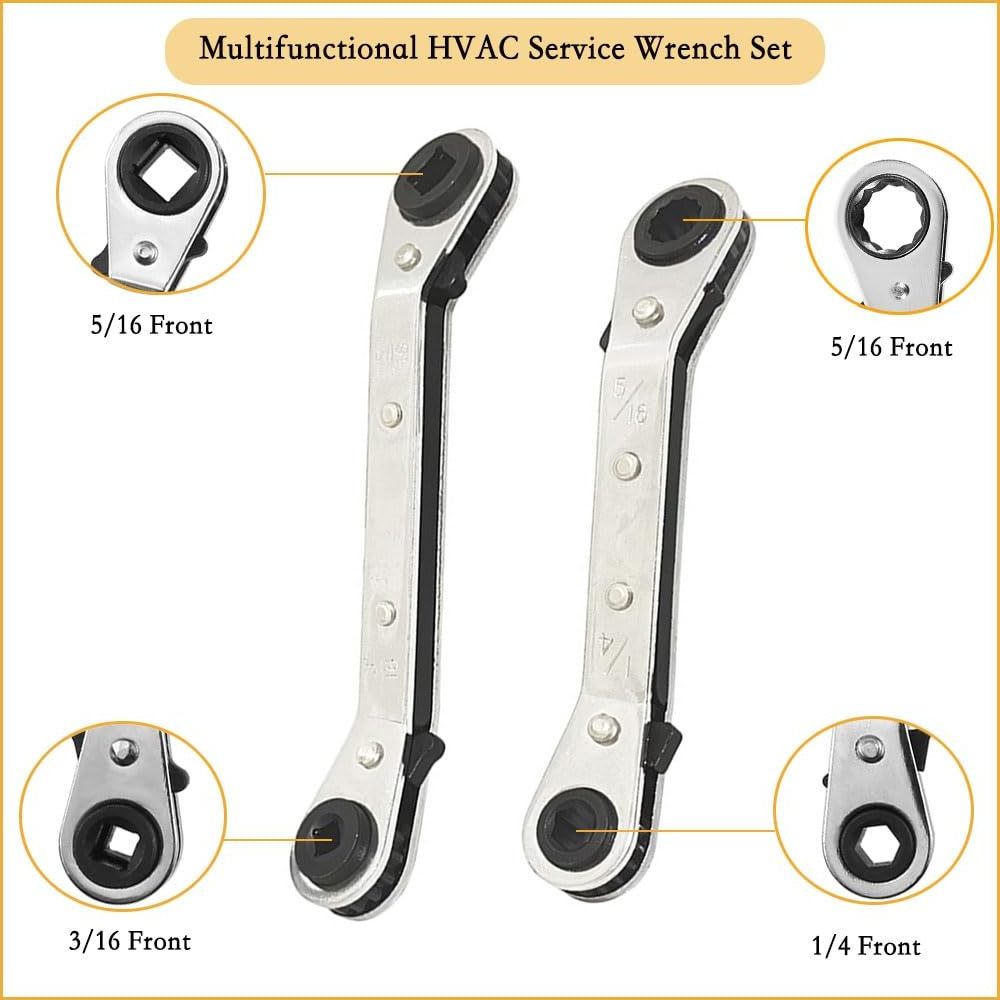 Valve Core Remover Installer Tool & HVAC Service Wrench Set with Hex Bit Adapters