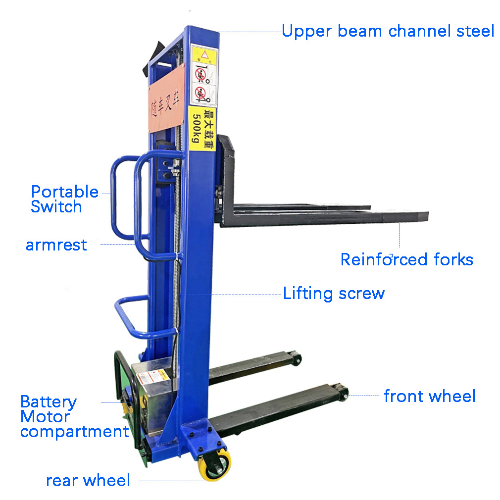 Factory price 300KGS 500KGS 1T Full-electric Portable Self Loading Stacker Electric Forklift