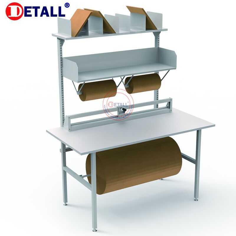 height adjustable industrial packing table for warehouse with cartonage magazine