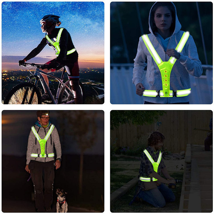 LED Reflective Running Safety Vest USB Rechargeable Adjustable Night Vest Visibility LED Lights for Running Cycling Walking