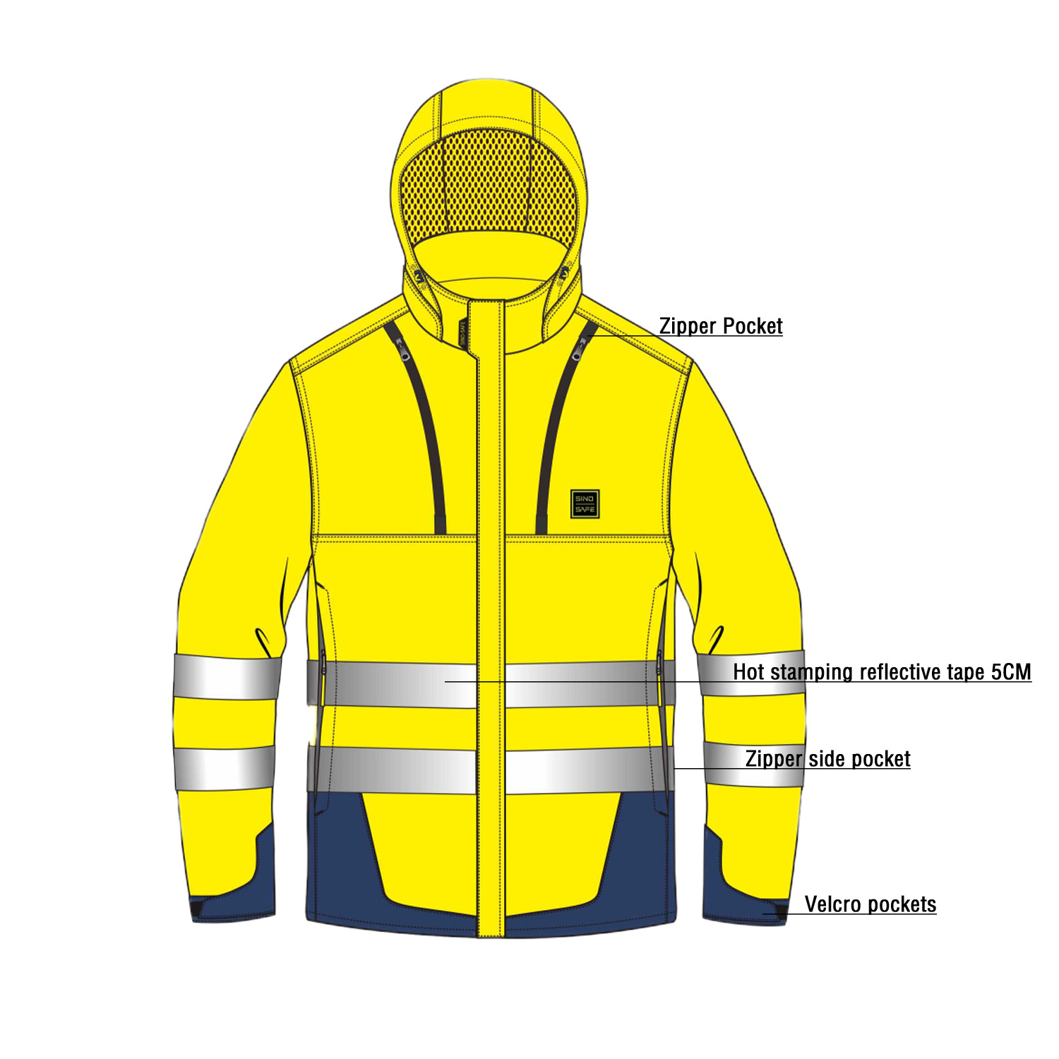 High Visibility Reflective Jackets for Men, Safety Jacket with Pockets, Hi Vis Yellow Coats Mens Work Construction Coats