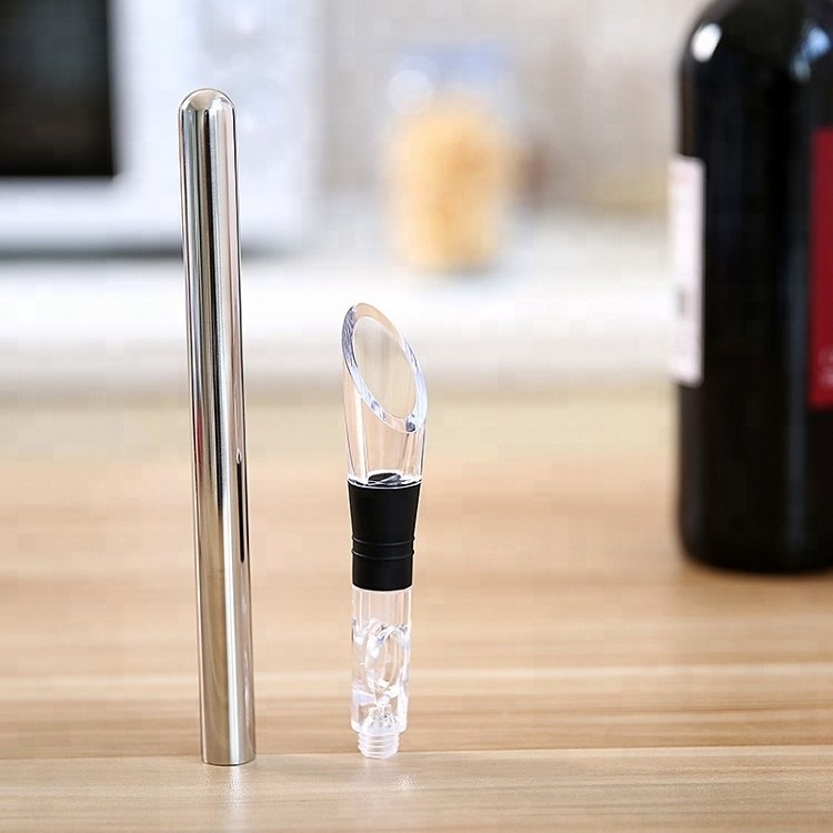 Wine Bottle Cooler Stick Stainless Steel Freezer with Aerator and Drip Free Pourer Wine Chiller Accessories Set