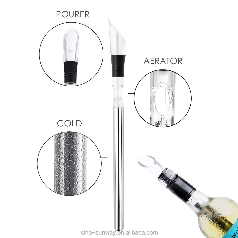 Wine Bottle Cooler Stick Stainless Steel Freezer with Aerator and Drip Free Pourer Wine Chiller Accessories Set