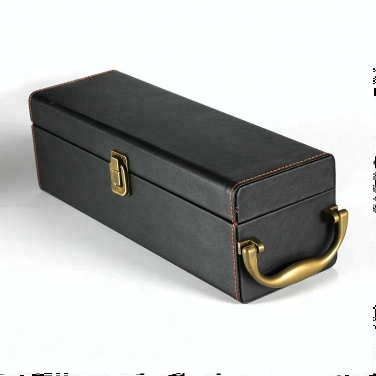 Custom handle portable wine gift packaging pu leather box