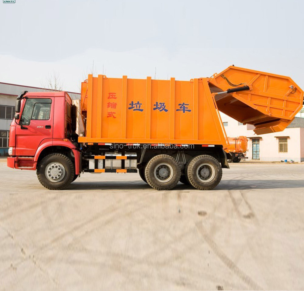 Factory price  HOWO rear loading compressed truck garbage truck refuse collector trash bin rubbish truck for sale