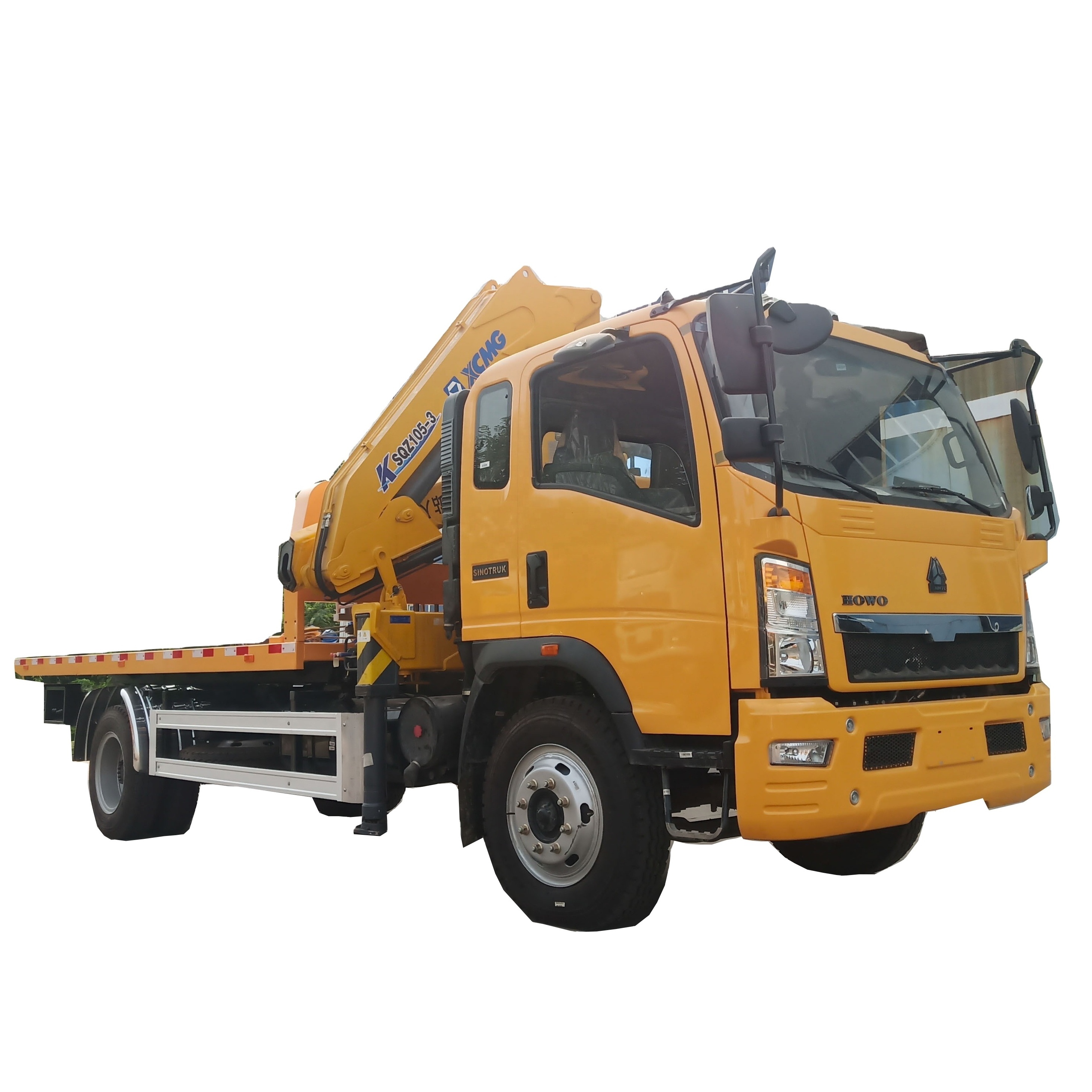 howo flat bed tow truck wrecker with 5tons crane for sale