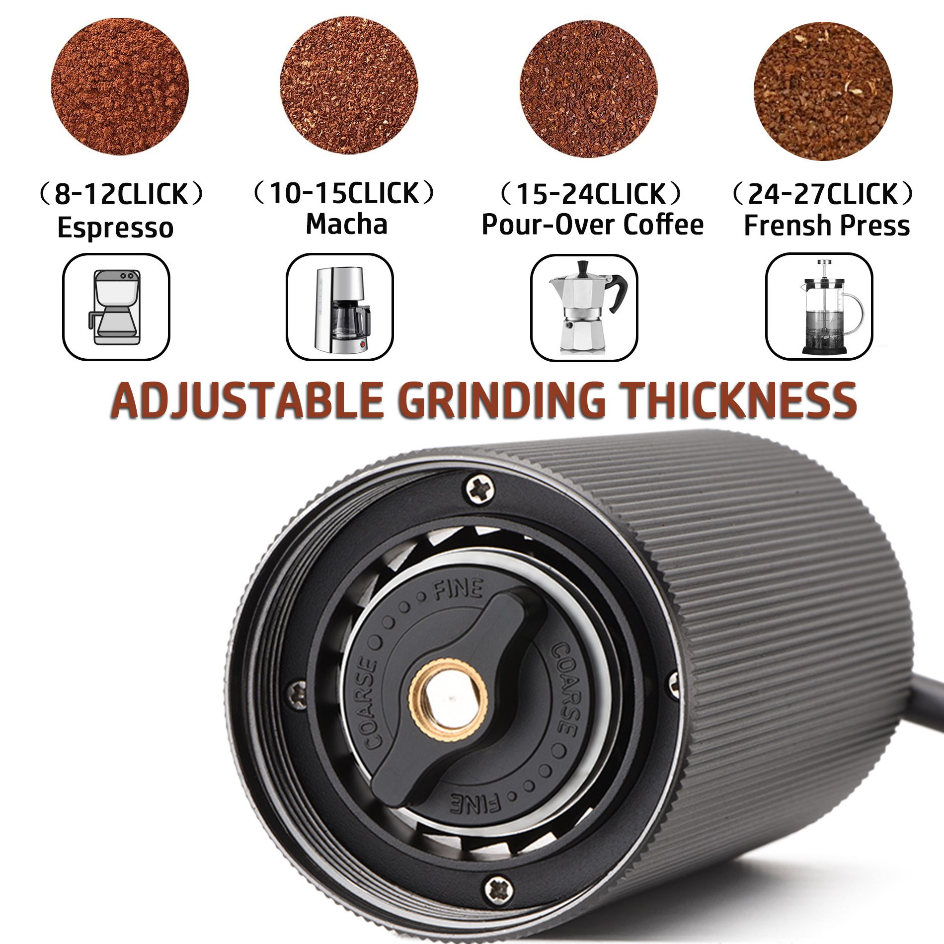 wholesale  cafe coffee tools mini portable stainless steel body ceramic burr adjustable hand manual coffee grinder mill