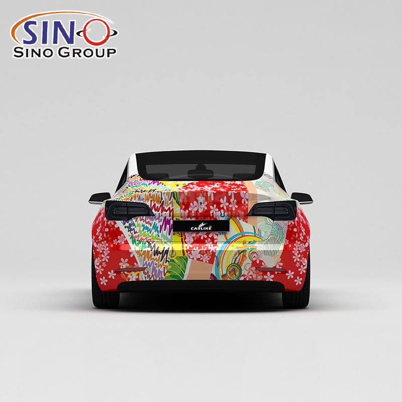 Custom Design Car Sticker Films Vinyl Foil Girly Cherry Blossoms Cartoon Texture Gradient Auto Wrap Vinyl With Digital Printing