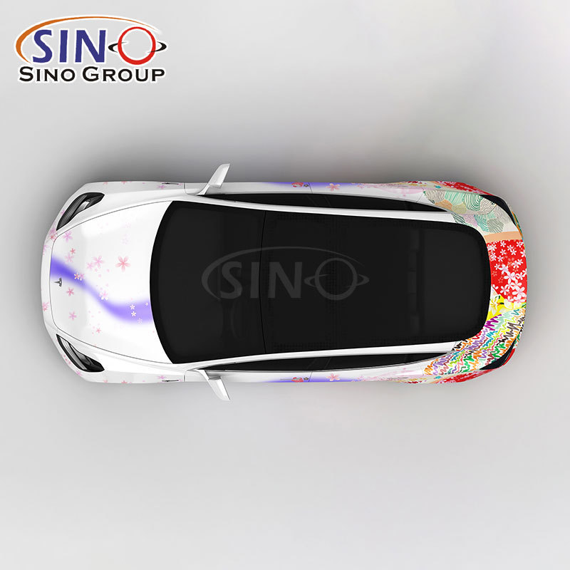 Custom Design Car Sticker Films Vinyl Foil Girly Cherry Blossoms Cartoon Texture Gradient Auto Wrap Vinyl With Digital Printing