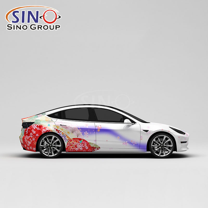 Custom Design Car Sticker Films Vinyl Foil Girly Cherry Blossoms Cartoon Texture Gradient Auto Wrap Vinyl With Digital Printing