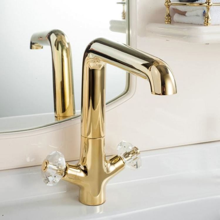 stainless steel cold and hot gooseneck gold faucets bathroom faucet brass