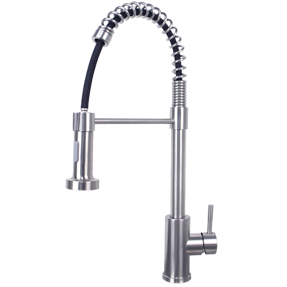 Spring Mixer Single Handle Brass Gooseneck Pull Out Sus304 Kitchen Faucet