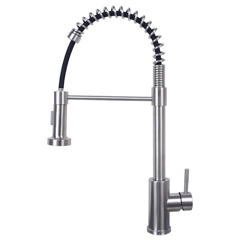 Spring Mixer Single Handle Brass Gooseneck Pull Out Sus304 Kitchen Faucet