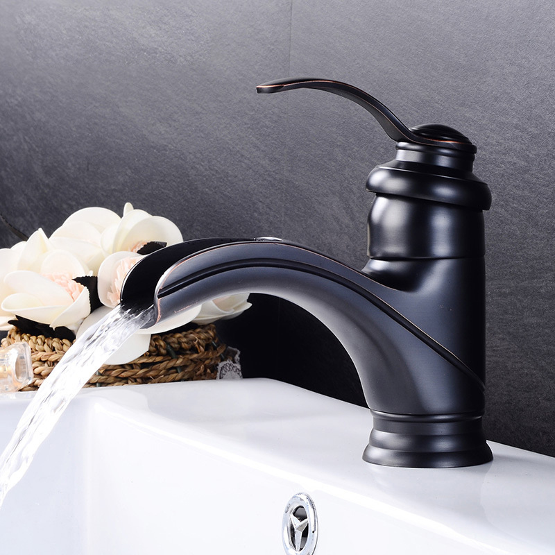 Ag Modern Brass Basin Faucet Waterfall Taps Bathroom Antique Bronze Faucet